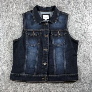 Wax Jean Womens Large Blue Stretch Denim Trucker Vest Button Front